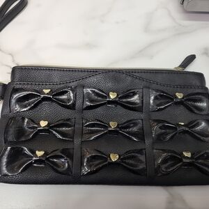 Betsey Johnson Black Clutch with Gold Heart Accents